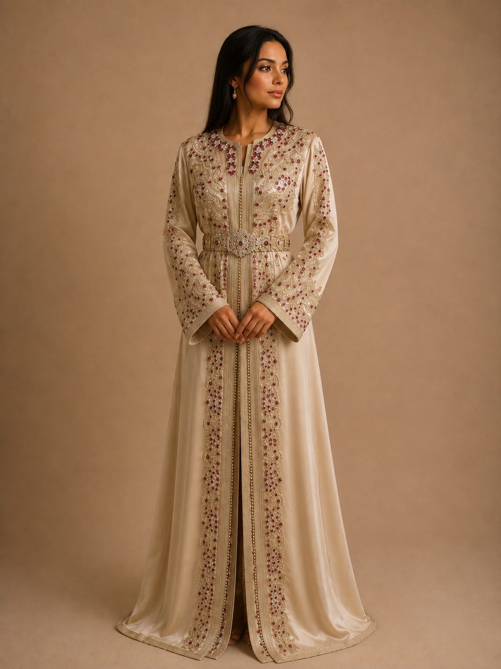 Siham: champagne takchita met koperborduursel